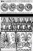 Greek frieze designs: Top: Kyanos frieze from Tiryns. Bottom: Frieze of the Erechtheion in Athens (4th century BCE).