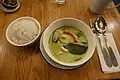 Thai green curry with a side of Jasmine rice