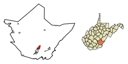 Location of Lewisburg in Greenbrier County, West Virginia.