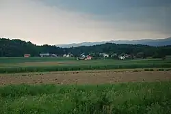 View of Grm pri Podzemlju from the nearby Otok DC-3 Airplane Memorial