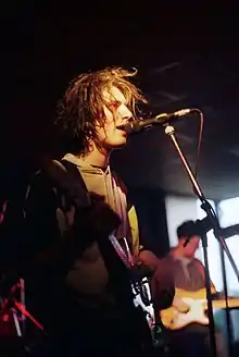 Gruff Rhys performing with Ffa Coffi Pawb at Roc Ystwyth, 1989