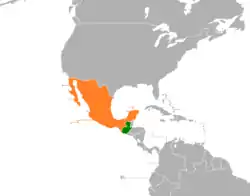 Map indicating locations of Guatemala and Mexico