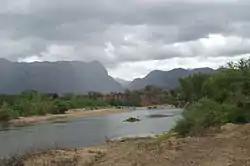 The Rio Guayape near Esquilinchuche, facing El Boqueron in the Sierra de Agalta