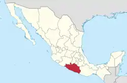 Map of Mexico with Guerrero highlighted