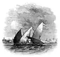 Guilalo ships in Manila Bay, in a woodcut in Frank Marryat's Borneo and the Indian Archipelago (1848)