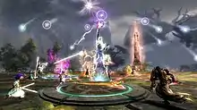 A screenshot of a group fighting the vale guardian raid boss from guild wars 2.