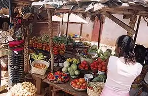 A market stall selling vegetables in Dinguiraye Prefecture.