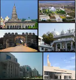 Clockwise from top left, Sharana Basaveshwara Temple, Buddha Vihar, Khwaja Banda Nawaz Dargah, CUK Kalaburagi, ESIC Medical College and PGIMSR , Kalaburagi and Kalaburagi Fort