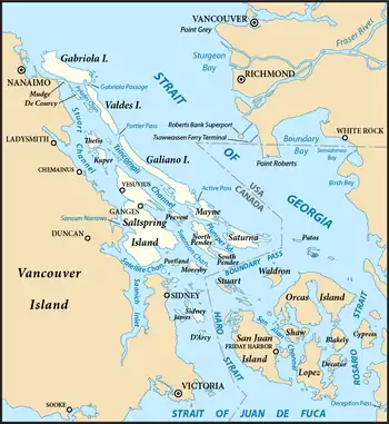 The Southern Gulf Islands, including Mayne.