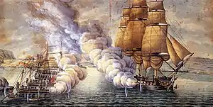 Image 27Battle of Alvøen between the frigate HMS Tartar and Norwegian gunboats near Bergen in 1808 (from History of Norway)