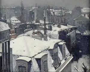 Caillebotte:  Rooftops in the Snow (snow effect) (1875)