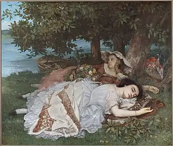 Gustave Courbet's painting of ordinary young women taking a nap by the Seine (1856) caused a scandal at the Paris Salon, much to the delight of the artist