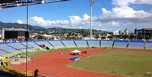 The Hasely Crawford Stadium in January 2013 during a track and field event