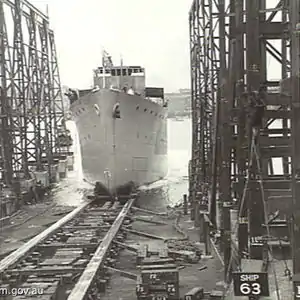 HMAS Dubbo being launched