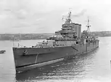 Image 17HMAS Shropshire arriving in Sydney in November 1945 carrying long serving soldiers (from Military history of Australia during World War II)