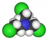 Spacefill model of tris(2-chloroethyl)amine