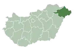 Map of Hungary highlighting Szabolcs-Szatmár-Bereg County