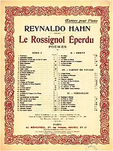 Cover page of a musical score, with the titles of 53 constituent pieces and an elaborate decorative border