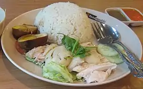 Hainanese chicken rice, a national dish of Singapore