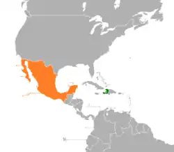 Map indicating locations of Haiti and Mexico