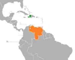 Map indicating locations of Haiti and Venezuela