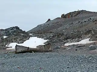 The wreck of an old whaling boat, located at the south end of Island.