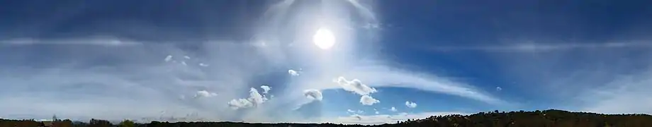 360 degree panorama of a parhelic circle and several other haloes in Madrid on March 25, 2017