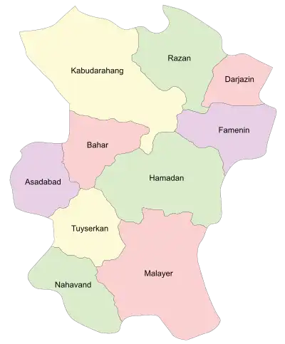 Location of Famenin County in Hamadan province