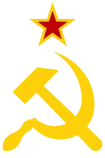 The hammer and sickle symbol used with the red star used as a symbol of Soviet Union.