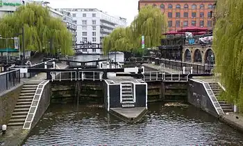 Image 46Camden Lock or Hampstead Road Lock in Camden Town, north London is the only twin lock on the Regents Canal.