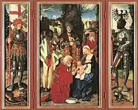 Hans Baldung, Adoration of the Magi, St. George, Saint Maurice (1507)