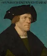 Hans Maler zu Schwaz, Portrait of a beardless man with the inscription:"ALS MAN. 1521. ZALT. WAS. ICH. 33. IAR ALT"(mutatis mutandis to English: "as we had in 1521, I was 33 years old)