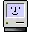 A small, rectangular icon depicting a gray computer emblazoned with a colourful apple logo, and a floppy-disk slot. On its small square screen is a smiley-face emoticon against a lilac background. The icon indicates that the machine has successfully begun booting, in contrast to a "Sad Mac" icon, which displays a "sad" emoticon.