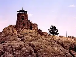 Fire lookout tower at the summit.