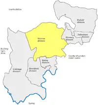 Semi-rural UK House of Commons seat Harrow, or the Harrow Division of Middlesex created in 1885 before substantially reduced in 1918.