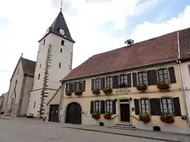 The Catholic church and Mairie in Harskirchen