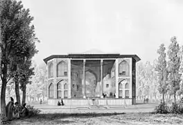 An 1840 drawing of Hasht Behesht by French artist Pascal Coste