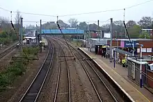 Hatfield railway station viewed from the public footbridge.