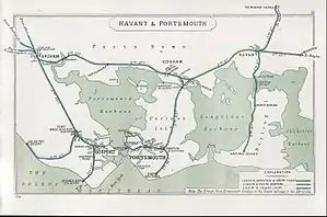 A 1910 Railway Clearing House map of lines around Rowlands Castle railway station