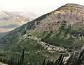 Haystack Butte, Going-to-the-Sun Road, and Weeping Wall seen from Highline Trail