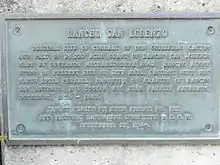 Commemorative plaque outside City Hall building, showing location of the former Rancho San Lorenzo