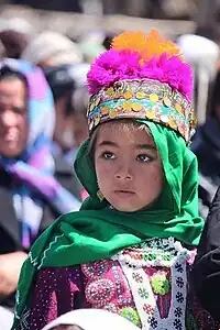 Hazara girl in traditional Hazara clothing.