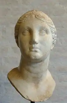 Picture of a marble bust of Queen Benerice the Second of Egypt's head.