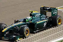 Heikki Kovalainen driving the Lotus T127 at the 2010 Bahrain Grand Prix, March 2010.