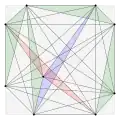 9 points in a square, 6 of 11 minimal triangles shaded (
  
    
      
        A
        ≈
        0.0549
      
    
    {\displaystyle A\approx 0.0549}
  
)