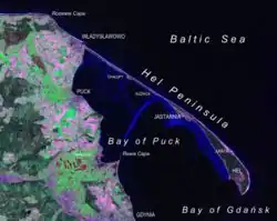 Bay of Puck and Hel Peninsula as seen from Landsat satellite in 2000