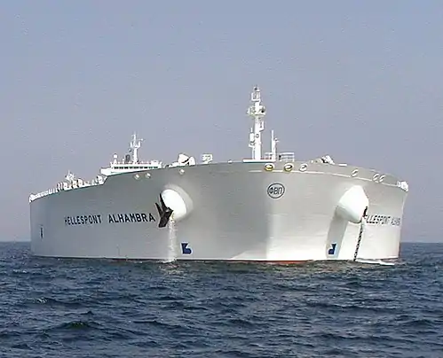 MT Hellespont Alhambra in U.S. waters on her maiden voyage 16 May 2002, with nearly 440,000 tons of crude oil.