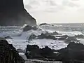 Rough sea on Heltnarnar, seen from Kleivin on Vágseiði.