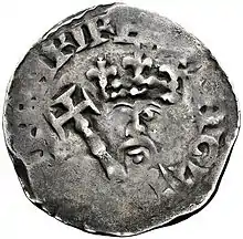 Silver coin showing the crowned head of Henry II.