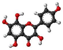 Ball-and-stick model of the herbacetin molecule